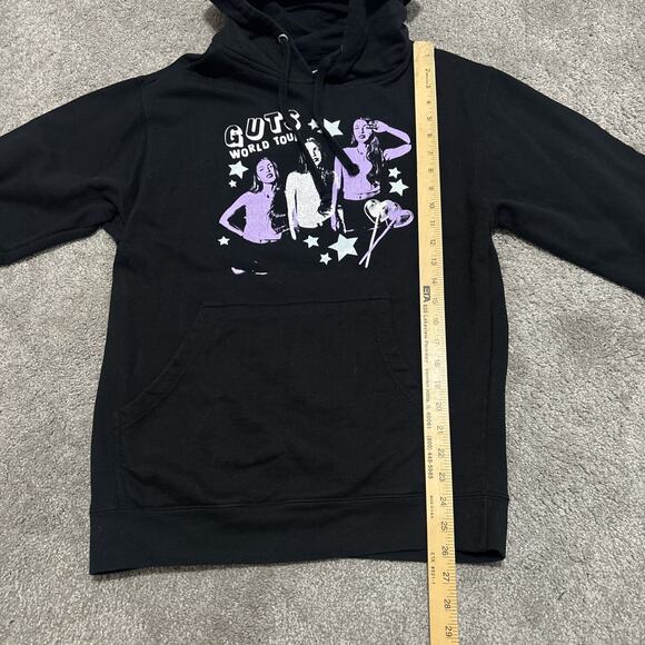 Olivia Rodrigo GUTS Hoodie Womens Small Black World Tour Pullover Spill Ur Guts - Picture 4 of 5